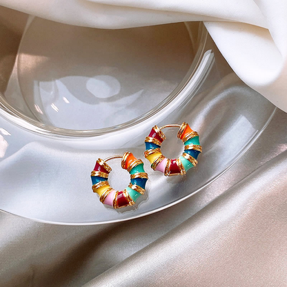 Stylish earrings with vibrant, multicolored enamel decor