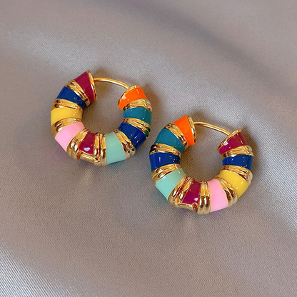 Stylish earrings with vibrant, multicolored enamel decor