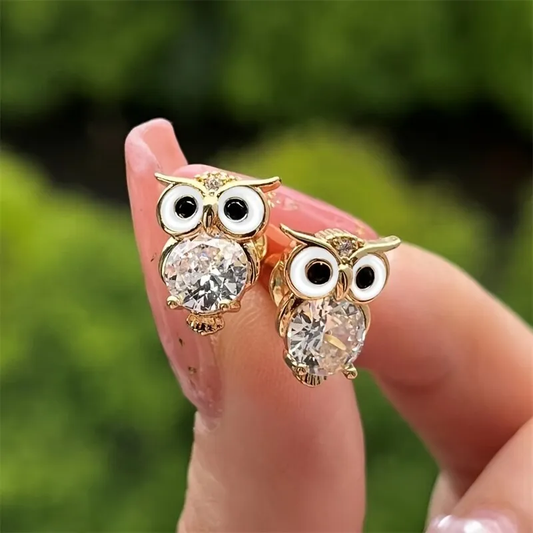 Elegant Vintage-Style Crystal Owl Earrings