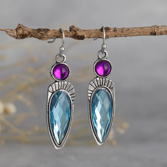 Elegant Vintage Earrings in Blue and Purple made of Sterling Silver