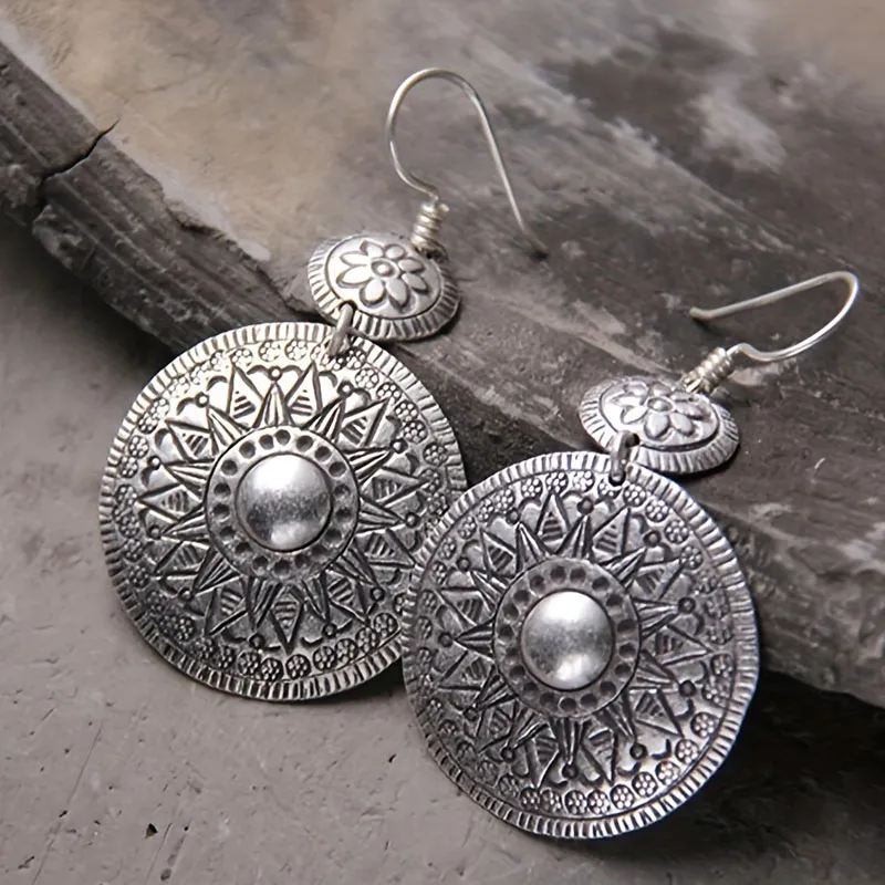 Elegant Vintage Mandala Silver Earrings