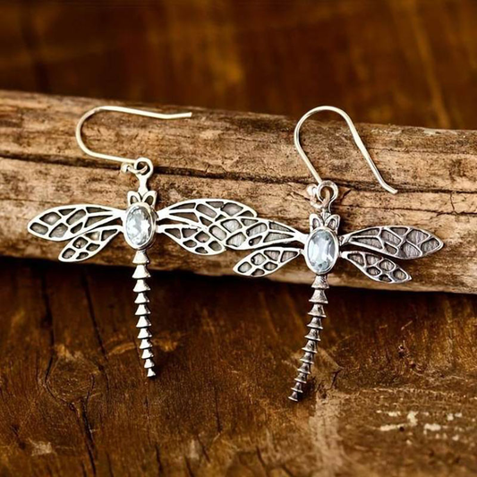 Elegant Vintage Dragonfly Stud Earrings with Radiant Zirconia Details