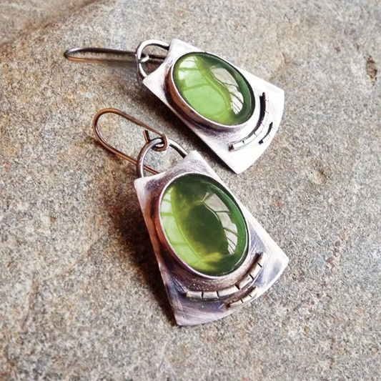 Elegant Green Vintage Silver Earrings