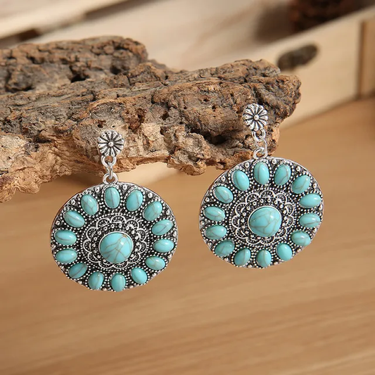 Exquisite Vintage Turquoise Mandala Earrings