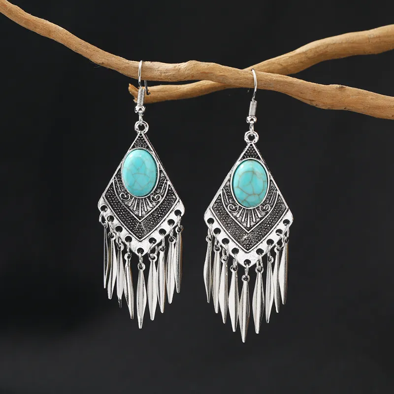 Stylish Vintage Turquoise Fringe Earrings