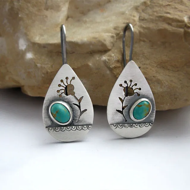 Elegant Vintage Turquoise Flower Drop Earrings