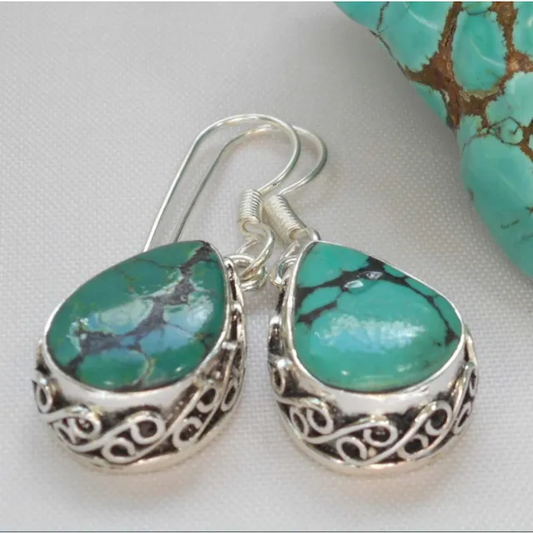 Elegant Vintage Earrings with Natural Turquoise Stone