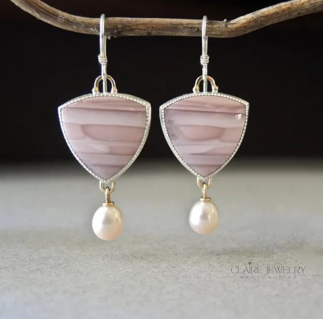 Vintage Pink Stone Pearl Earrings