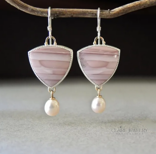 Vintage Pink Stone Pearl Earrings