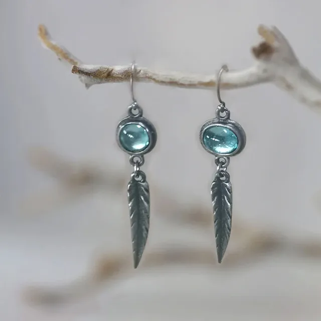 Elegant Vintage Blue Crystal Feather Earrings for a Touch of Glamour