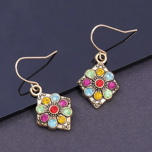 Colorful Vintage Crystal Mandala Earrings