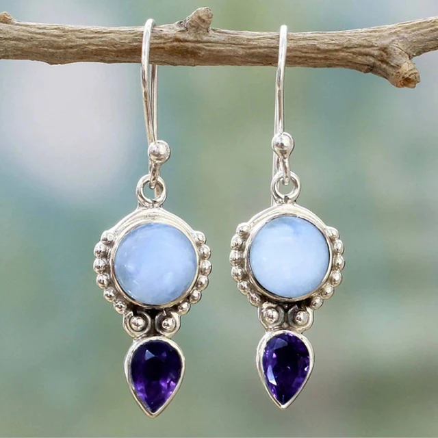 Elegant Vintage Earrings with Blue Moonstone