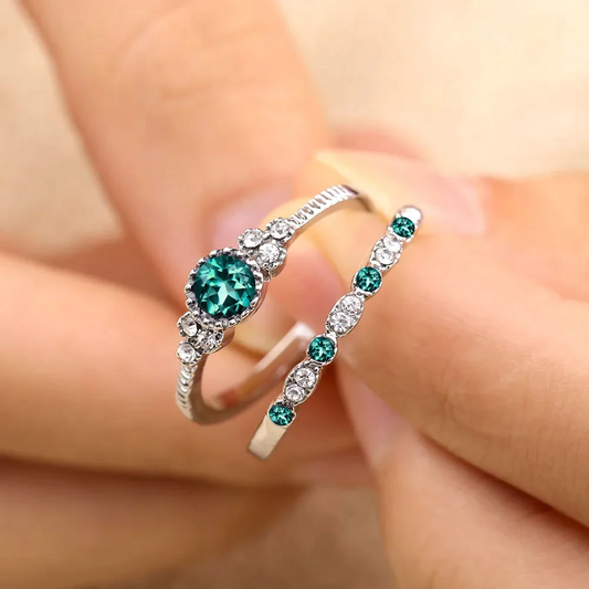 Shimmering ring made of green silver with sparkling zirconia stones