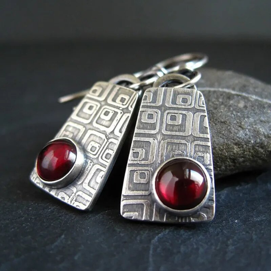 Rustic Red Vintage Earrings with Charm