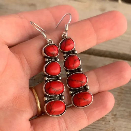 Stylish red vintage dangling earrings