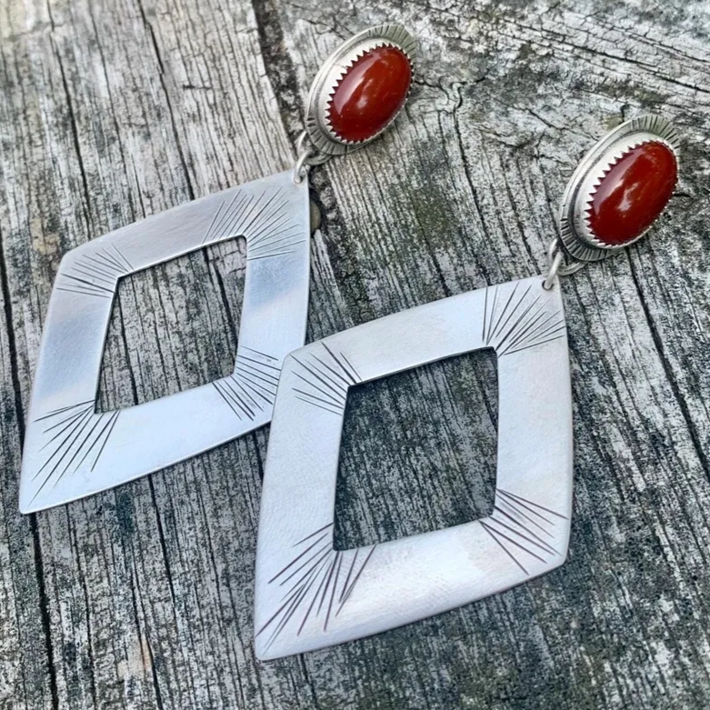 Elegant Red Vintage Silver Earrings