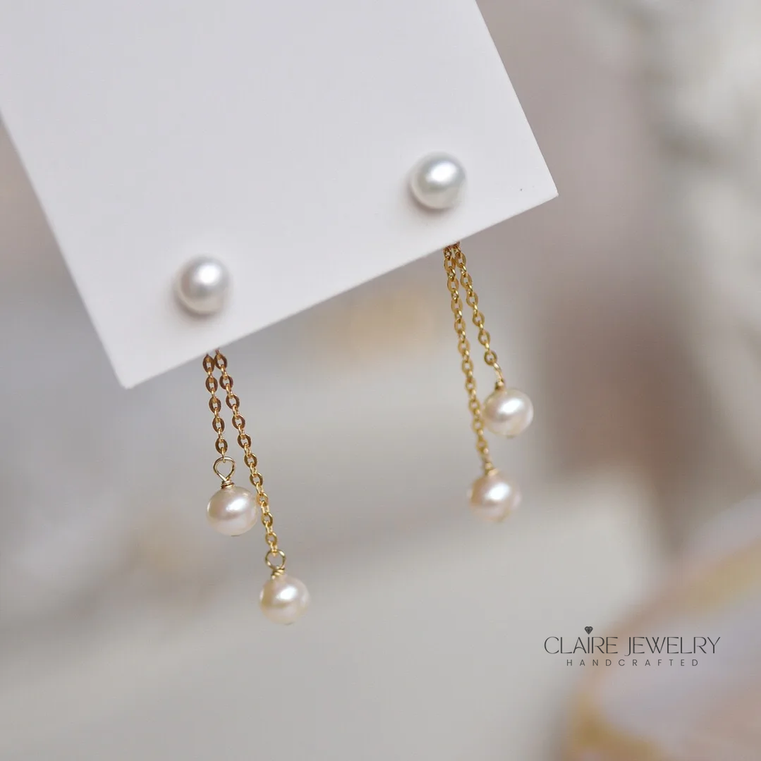 Elegant small dangling pearl earrings