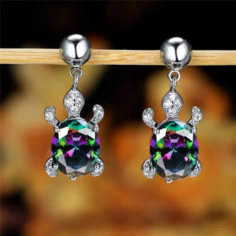 Fascinating turtle earrings with sparkling, multicolored zirconias