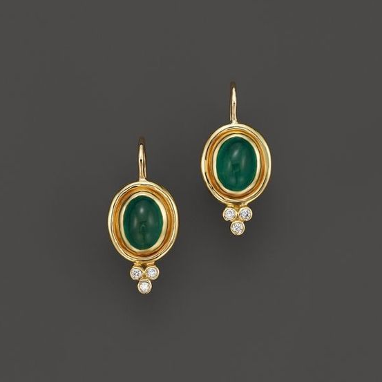 Elegant Vintage Earrings with Golden Green Stone