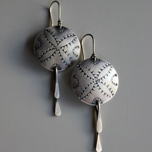 Charming Vintage Ethno Silver Earrings in Round Design