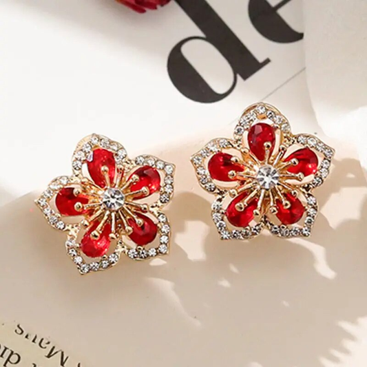 Radiant Red Crystal Flower Earrings