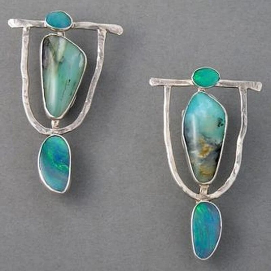 Boho Silver Earrings with Turquoise Accents