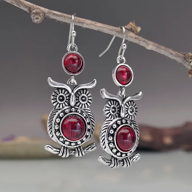 Stylish Retro Red Owl Earrings