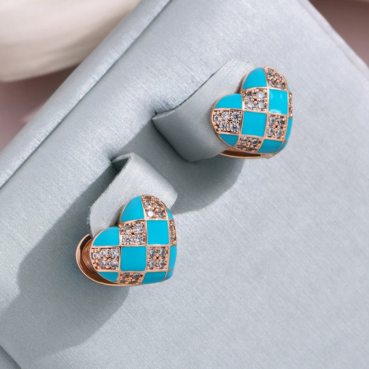 Stylish blue enamel heart earrings for a charming flair