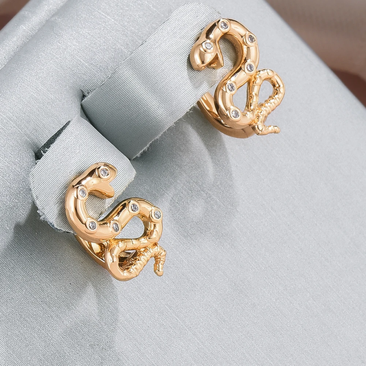 Exquisite Golden Snake Zirconia Earrings for a Touch of Glamour