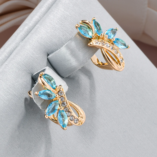 Stylish blue crystal flower earrings for a touch of elegance