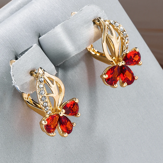 Exquisite Red Flower Crystal Earrings for a Touch of Elegance