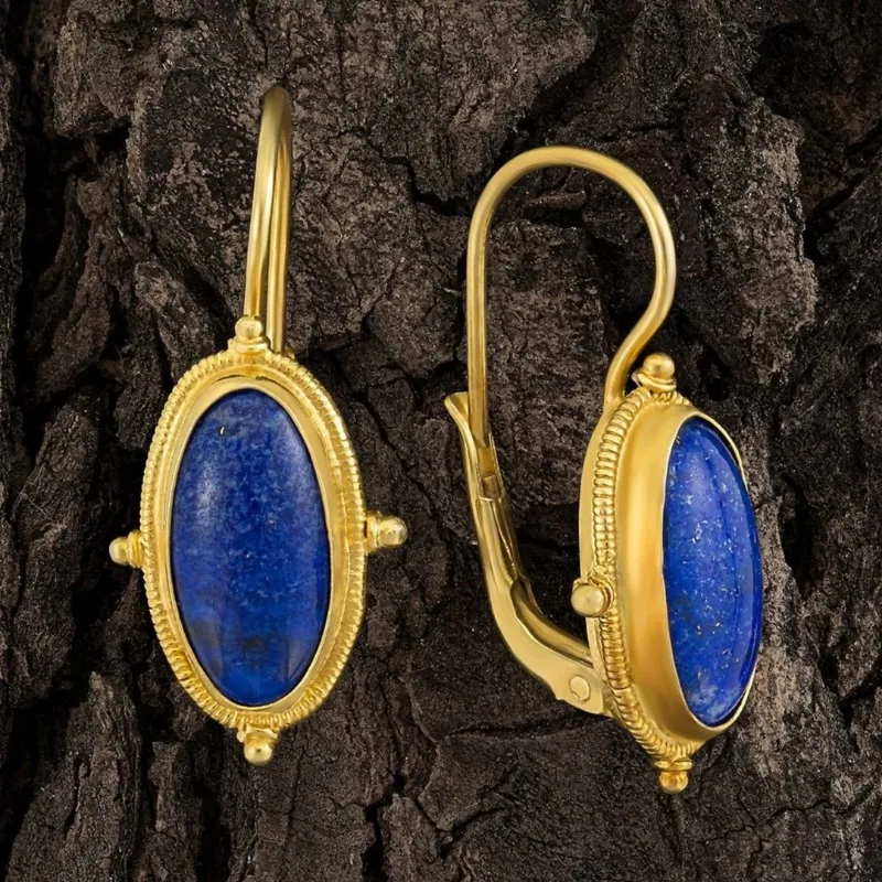 Elegant Gold Earrings with Blue Vintage Design