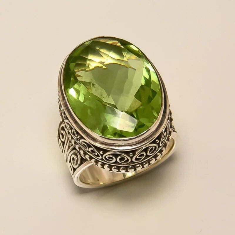 Timeless Olive Crystal Vintage Ring