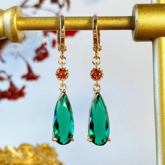 Elegant Vintage Green Crystal Earrings with Swinging Design