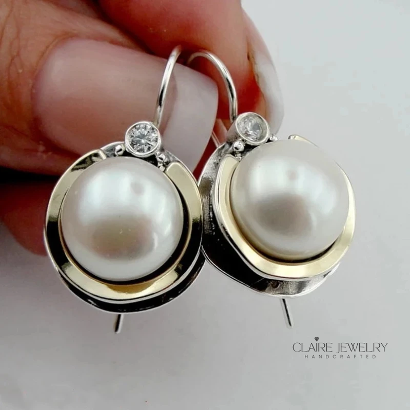 Vintage Pearl Earrings in Silver