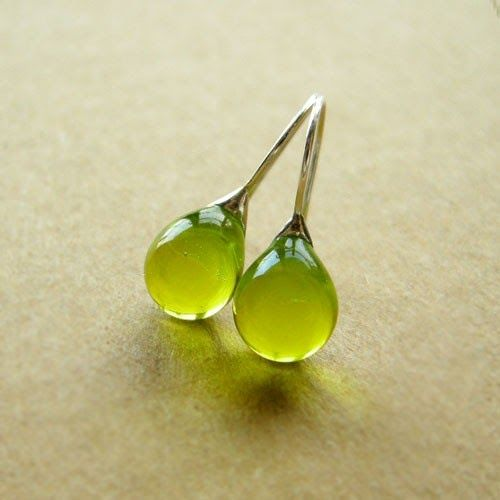 Charming Vintage Olive Glass Earrings