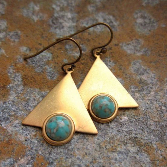 Elegant Triangle Earrings with Timeless Vintage Turquoise Stones