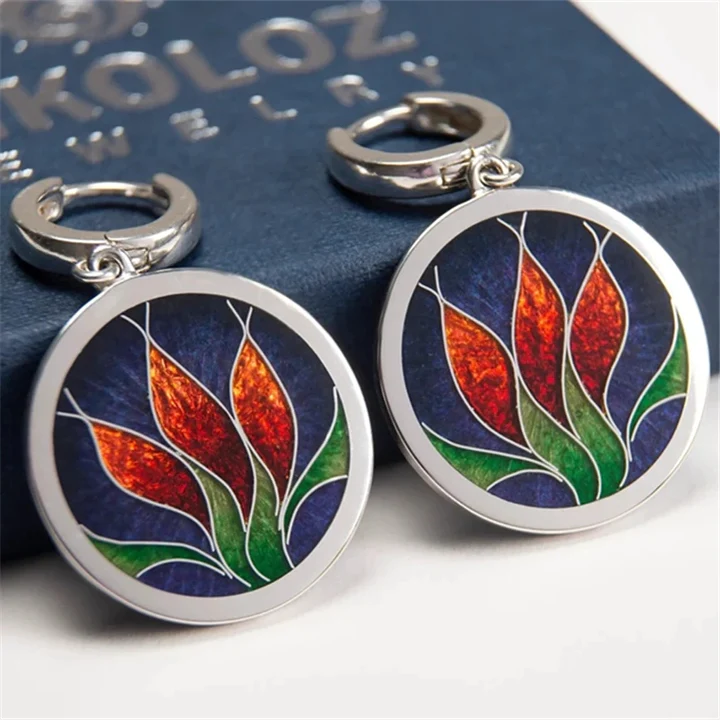 Exquisite Hand-Painted Vintage Round Earrings