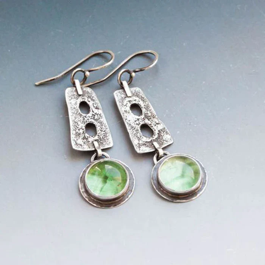 Elegant Boho Earrings with Sparkling Green Crystal and Fine Silver Design