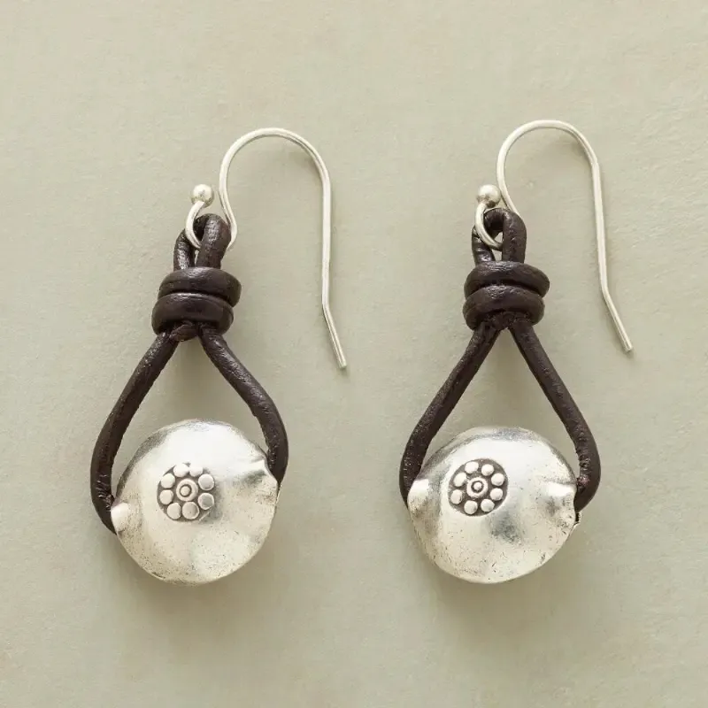 Elegant Vintage Silver Leather Earrings