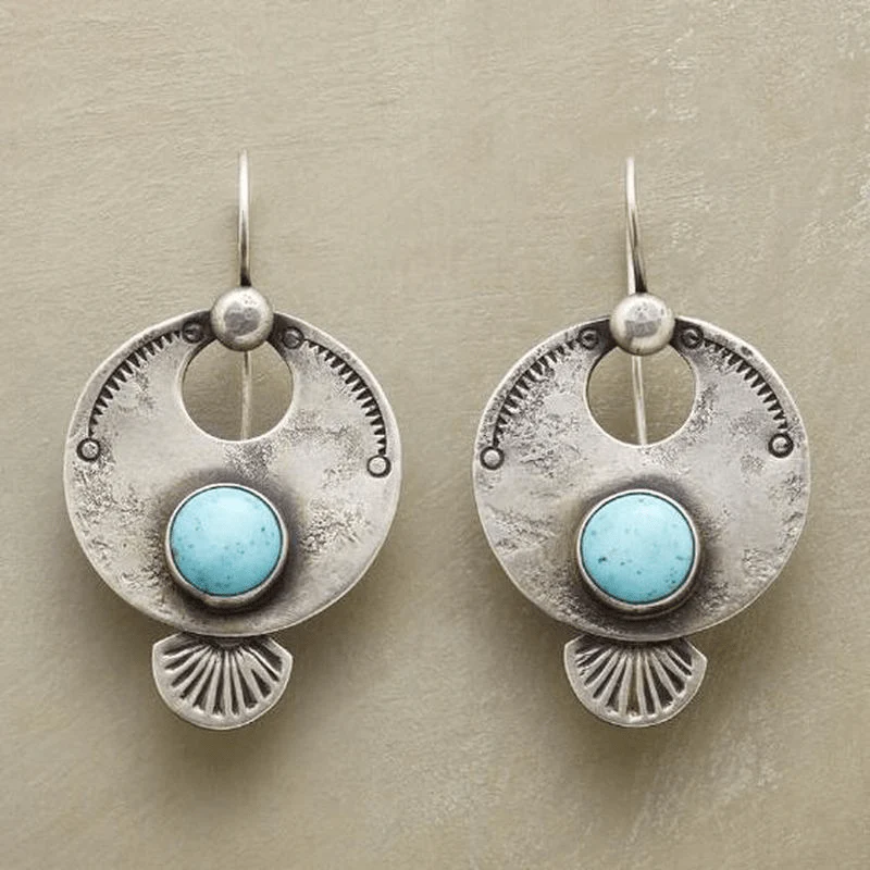 Antique Turquoise Stone Round Earrings – A Touch of Elegance