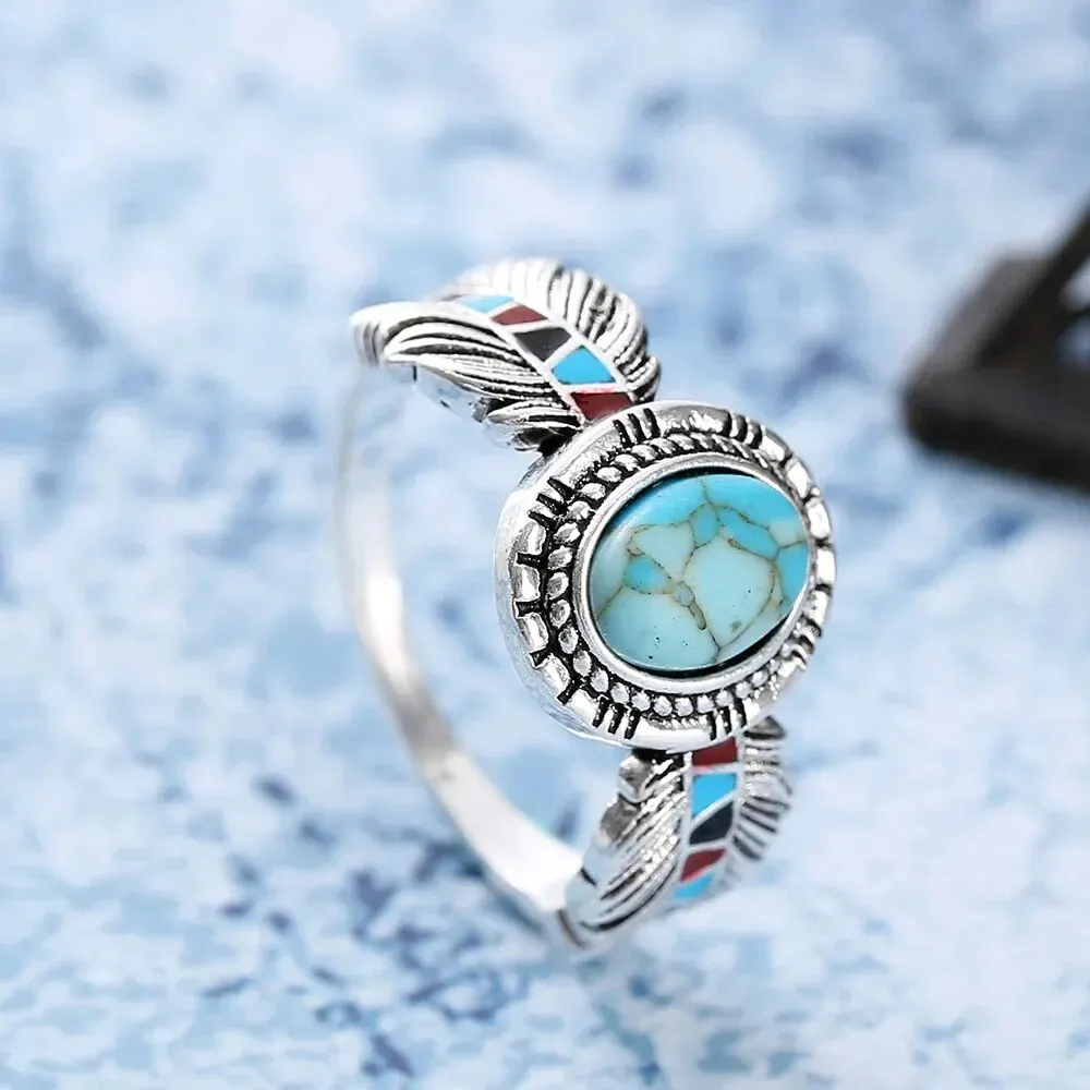 Antique turquoise stone ring in elegant silver design