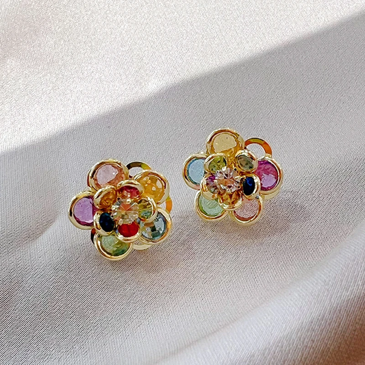 Fascinating, colorful crystal flower earrings