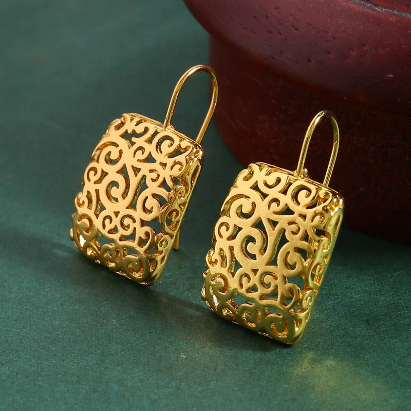 Chic Vintage Golden Hollow Square Earrings