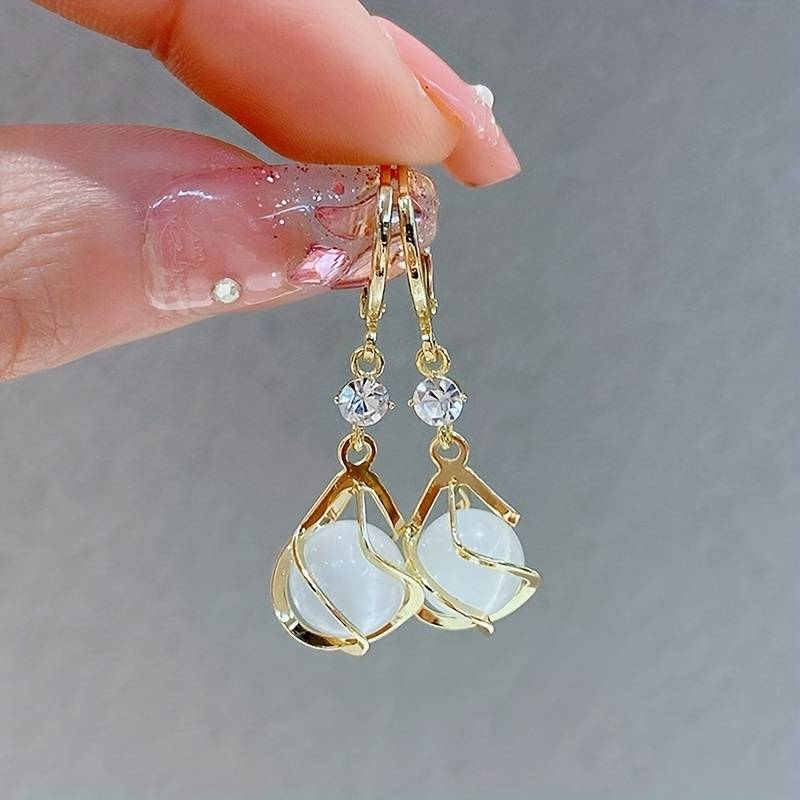 Elegant Vintage Gold Earrings with Shimmering White Opals