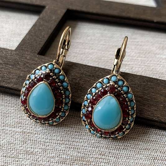 Stunning Vintage Blue Opal Mandala Earrings