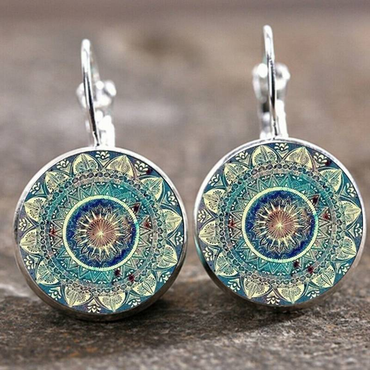 Oval Vintage Mandala Earrings with Artistic Design