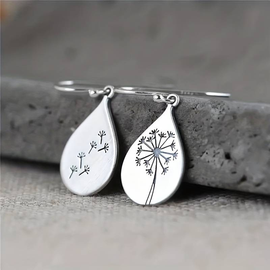 Elegant Vintage Earrings with Silver Dandelion Drop Design