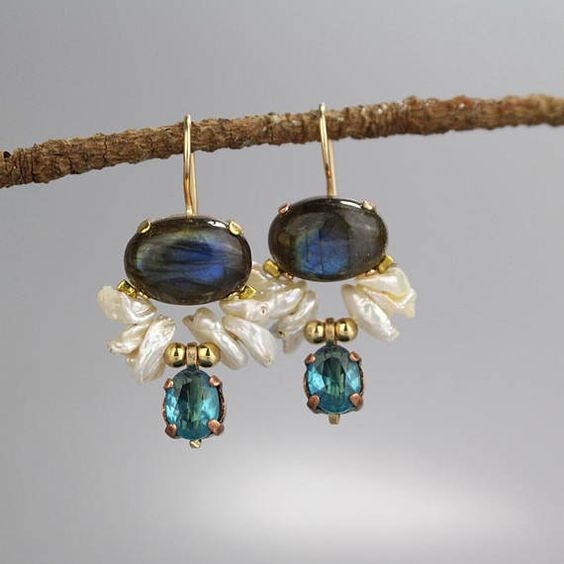 Exquisite Vintage Oceanstone Earrings in Blue Tone