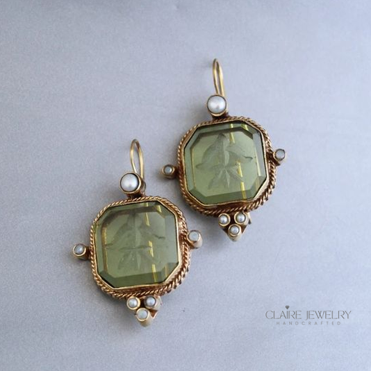 Vintage Green & Pearl Earrings